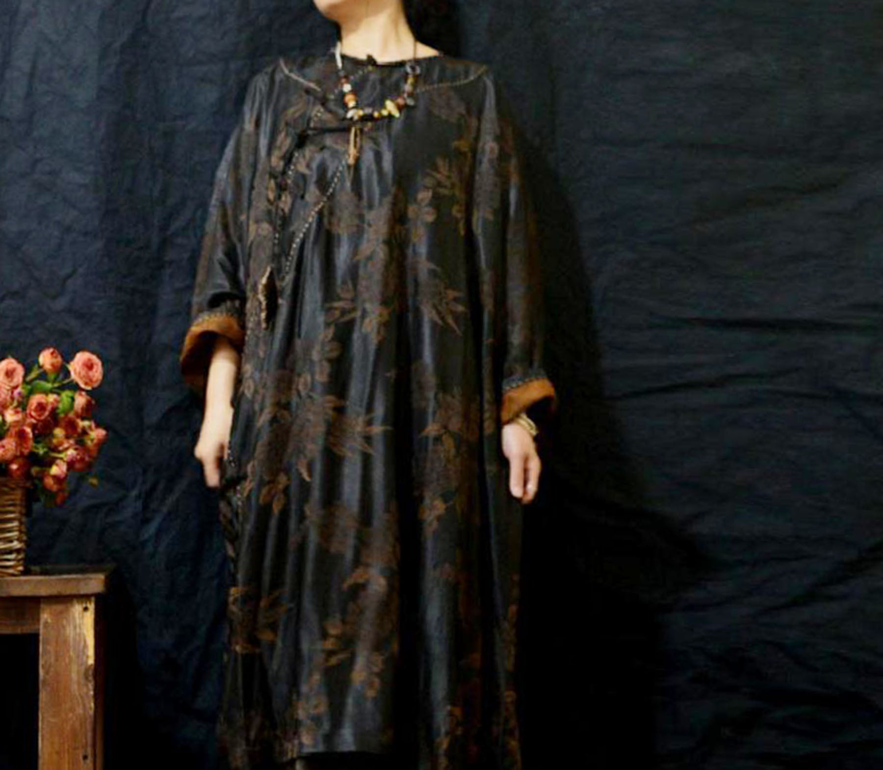 edoa Mud Silk Rayon Blend Jacquard Qipao