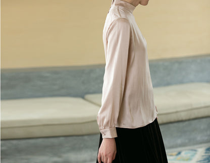 edoa Silk Satin High Collar Blouse