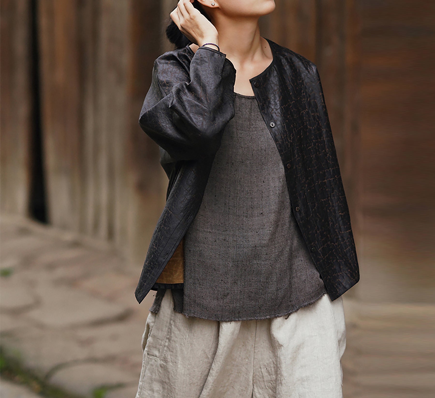 edoa Cracked Mud Silk Over Shirt