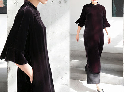 edoa Silk Velvet Modified Qipao