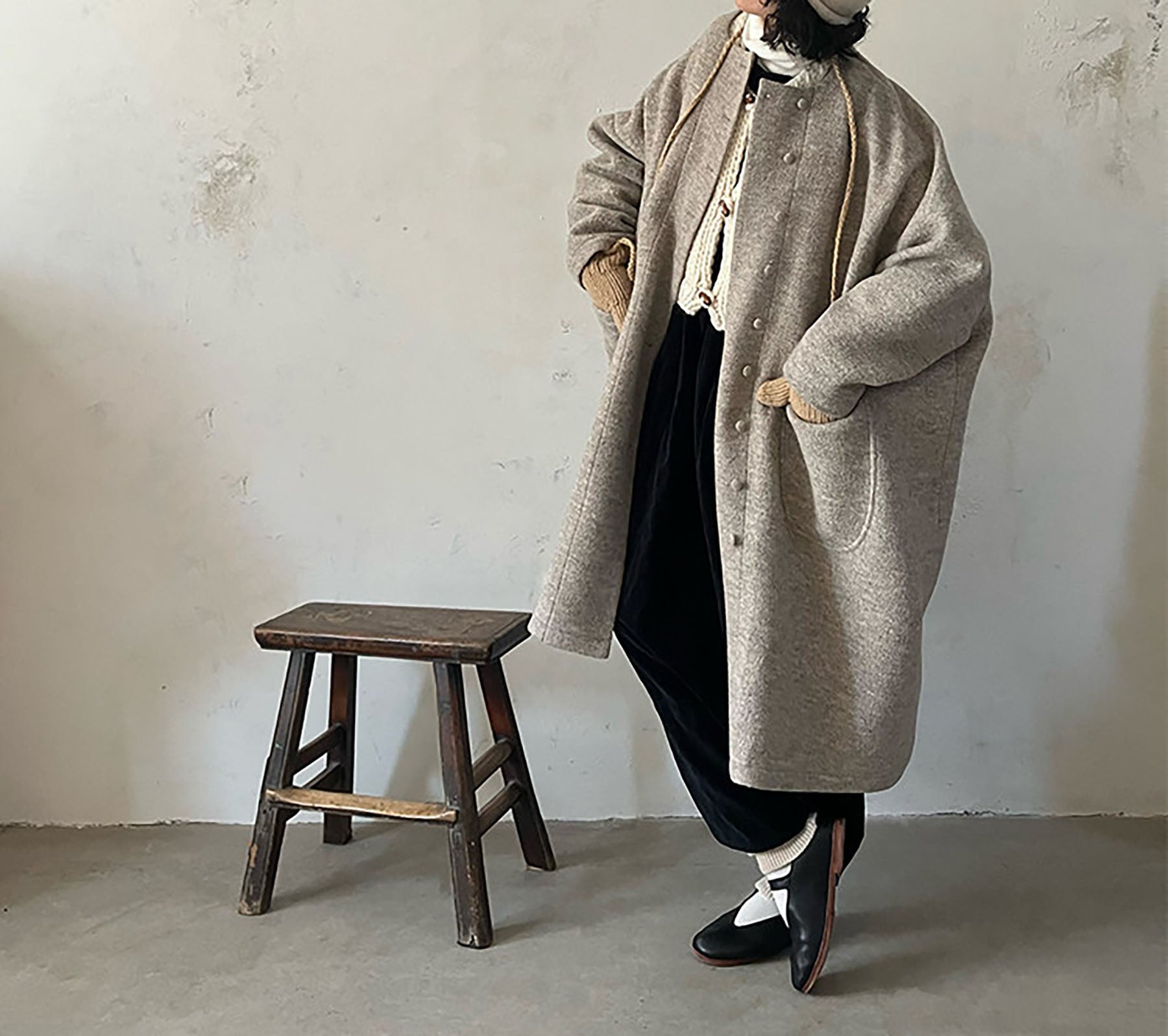edoa Winter Boiled Wool Oversized Coat