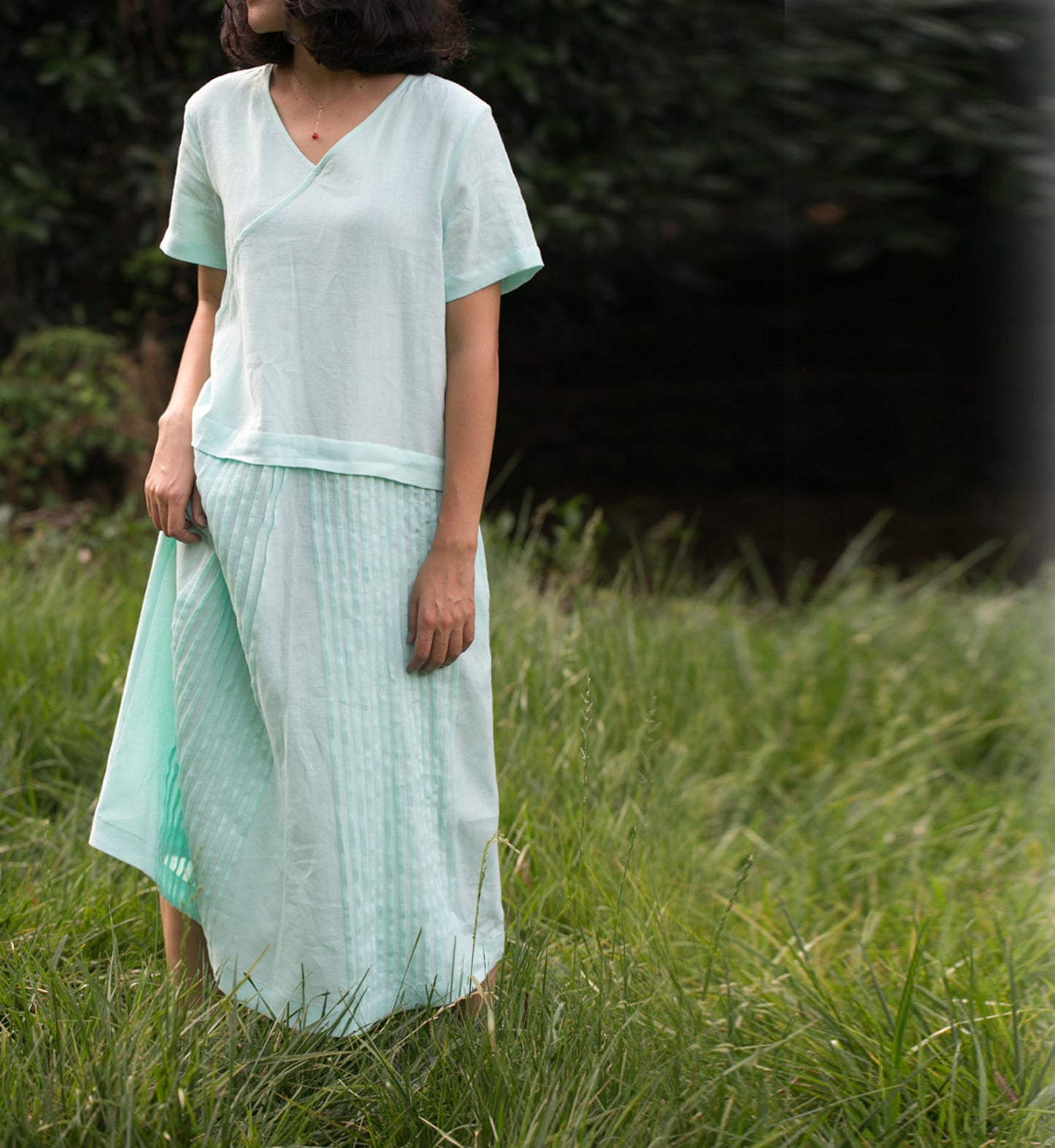 edoa Low Waist Pintucked Linen Dress