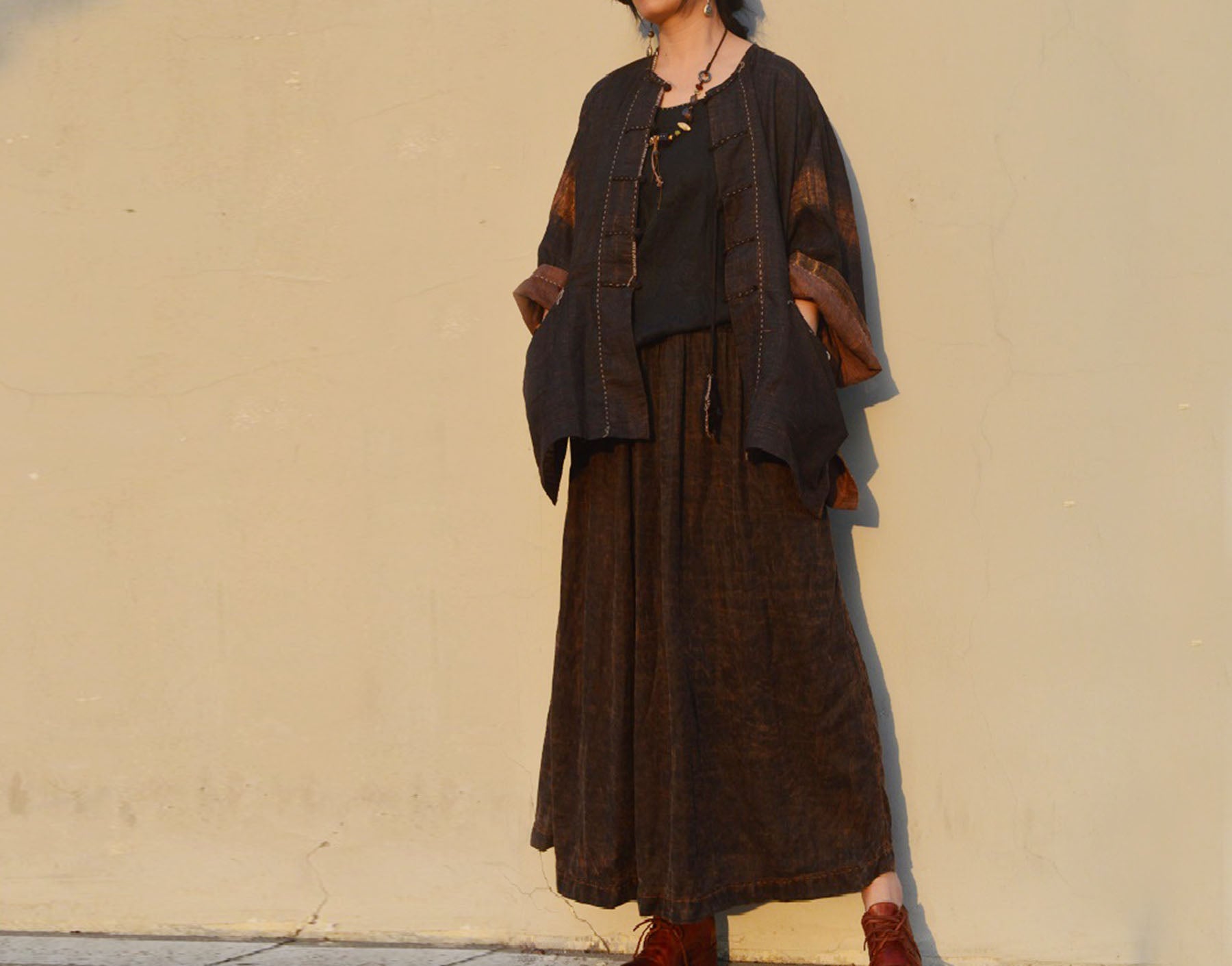edoa Reversible Mud Tussah Silk Chinese Coat