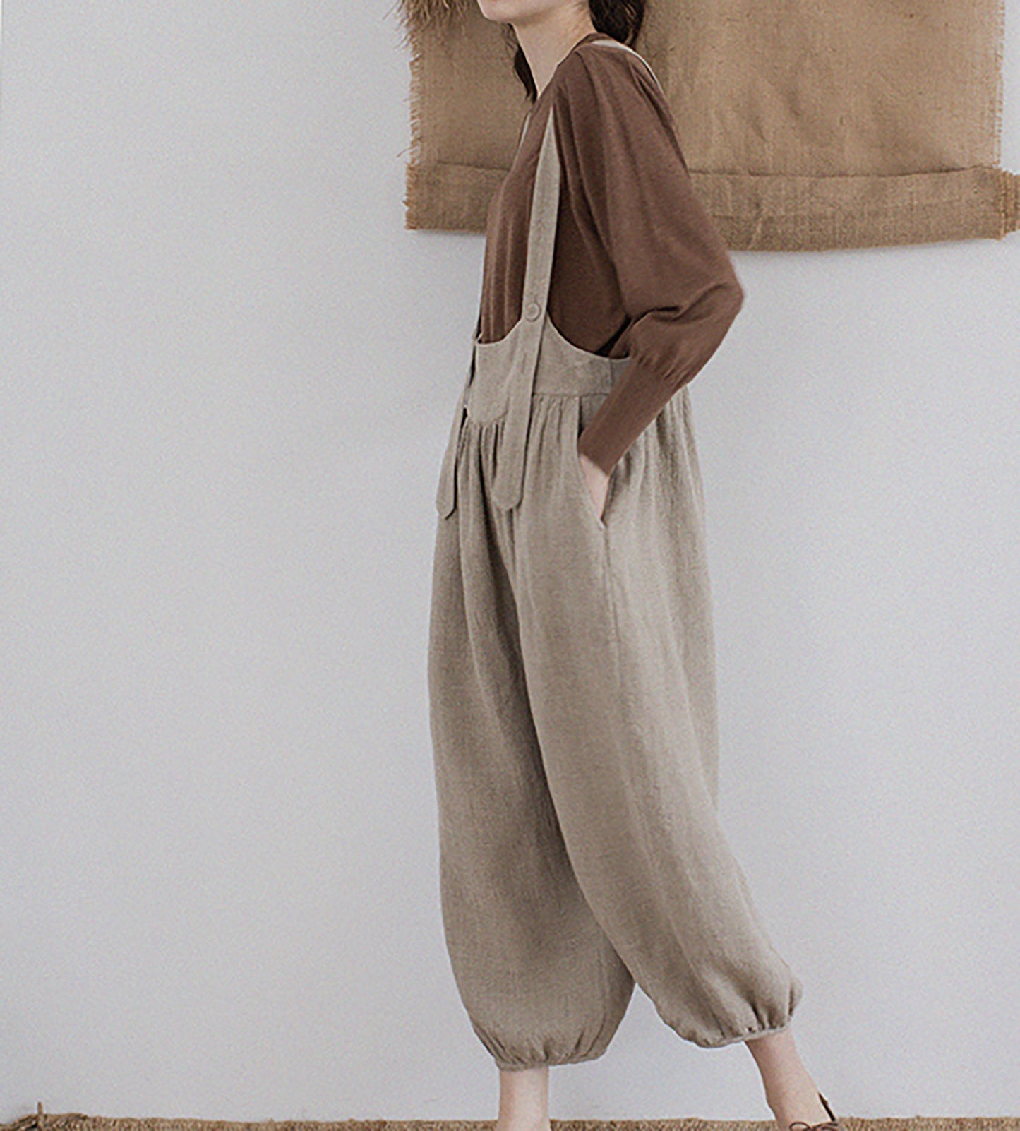 edoa Loose Flax Linen Salopette