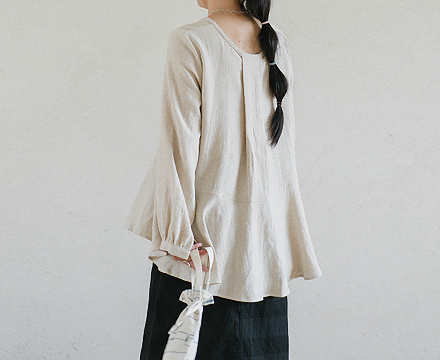 EDOA Romantic Ruffle Flax Linen Blouse
