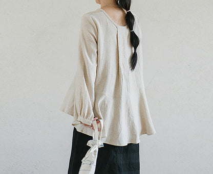 EDOA Romantic Ruffle Flax Linen Blouse