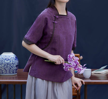 edoa Purple Cracked Mud Silk Chinese Blouse