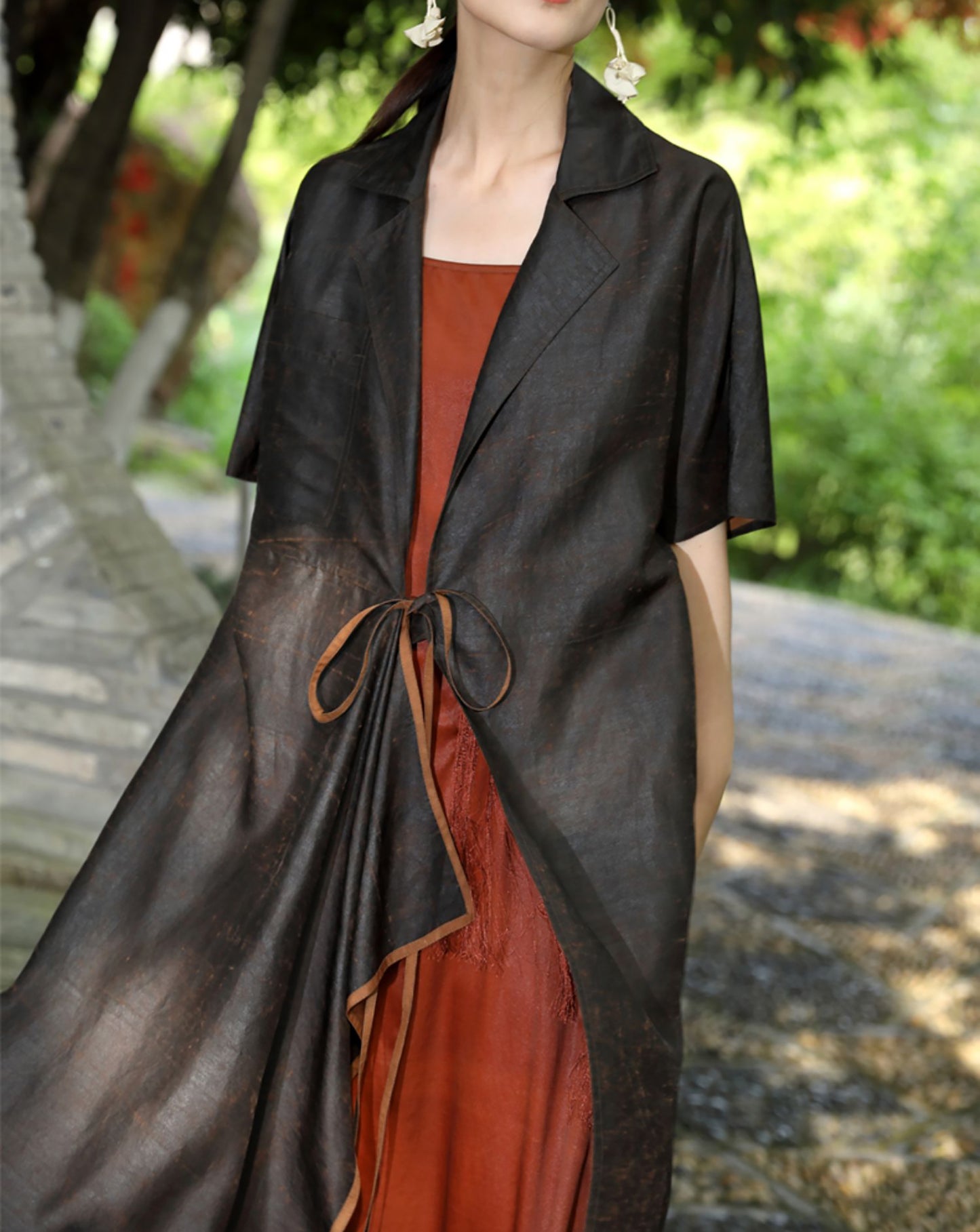 edoa Cracked Mud Silk Duster Coat