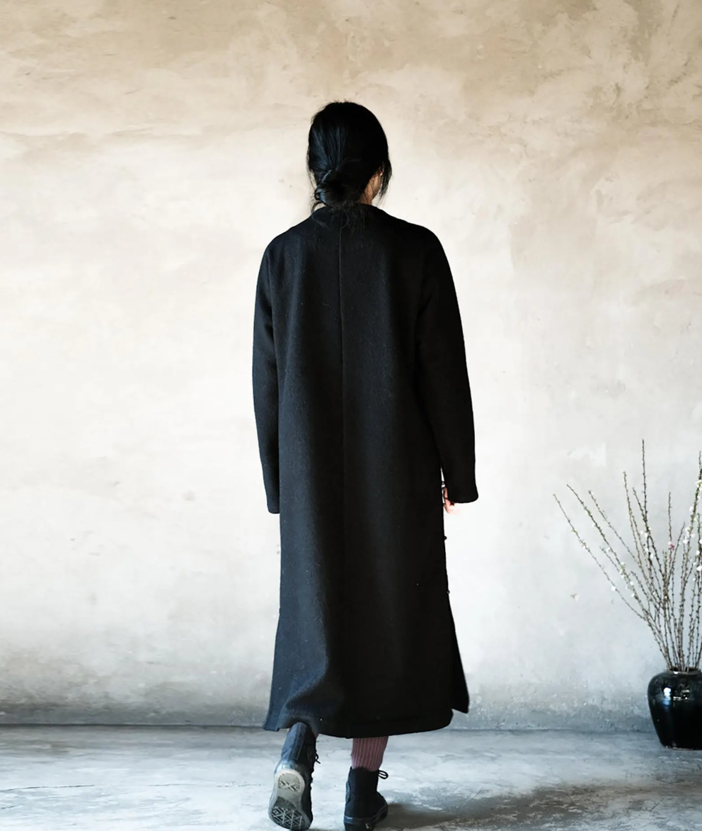 Wool Diagonal Placket Long Robe to0158 N132