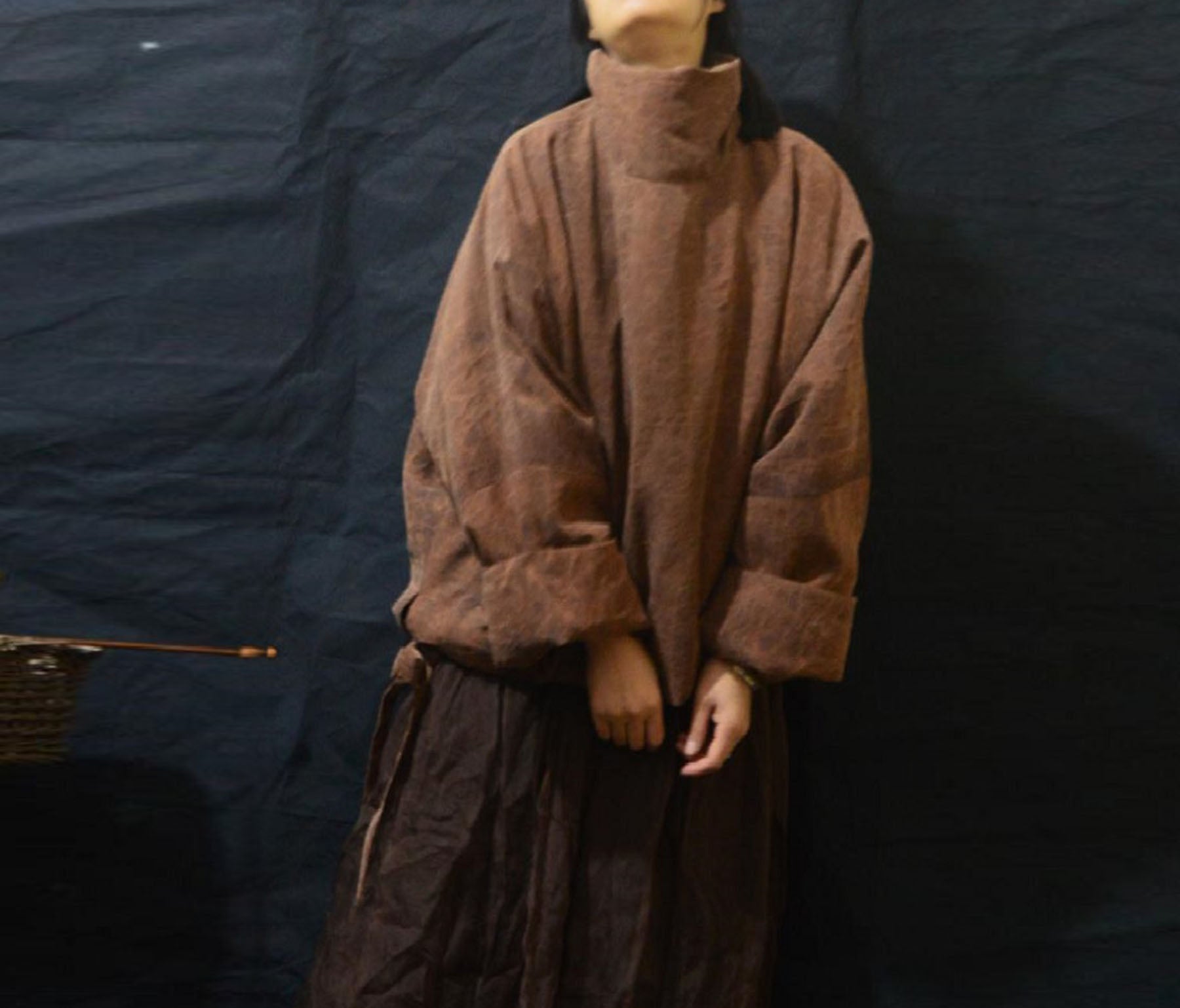 edoa Cracked Mud Silk Goose Down Turtleneck Coat 