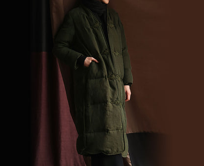 edoa Cracked Mud Silk Goose Down Long Coat
