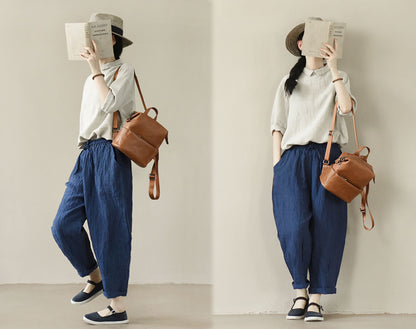 edoa Tapered Boyfriend Yarn Dyed Linen Pants