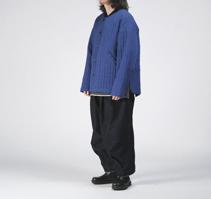 edoa Blue Linen blend Quilted Chinese Style Padded Jacket