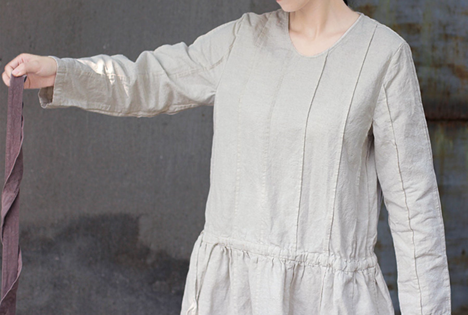 edoa Hand Pintucked Pre-washed French Linen Dress