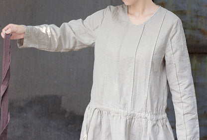 edoa Hand Pintucked Pre-washed French Linen Dress