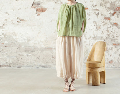 edoa High Counted Ramie Gathering Greek Blouse