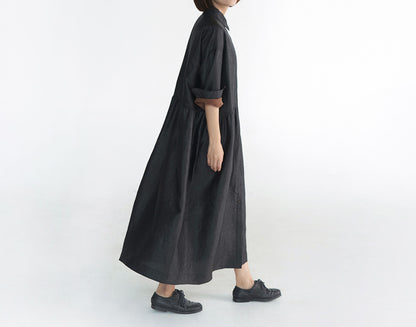edoa Buttoned Cracked Mud Silk Low Waist Dress