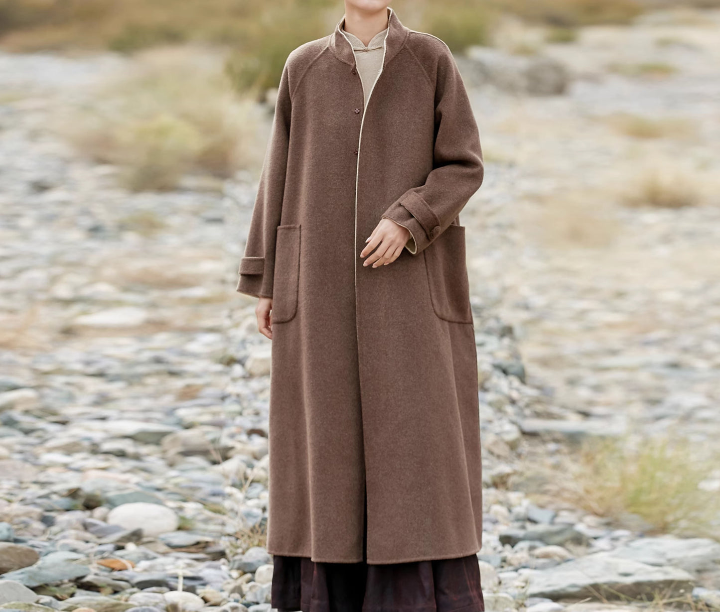 edoa Reversible Two-tone Double Faced Alpaca Chinese Coat