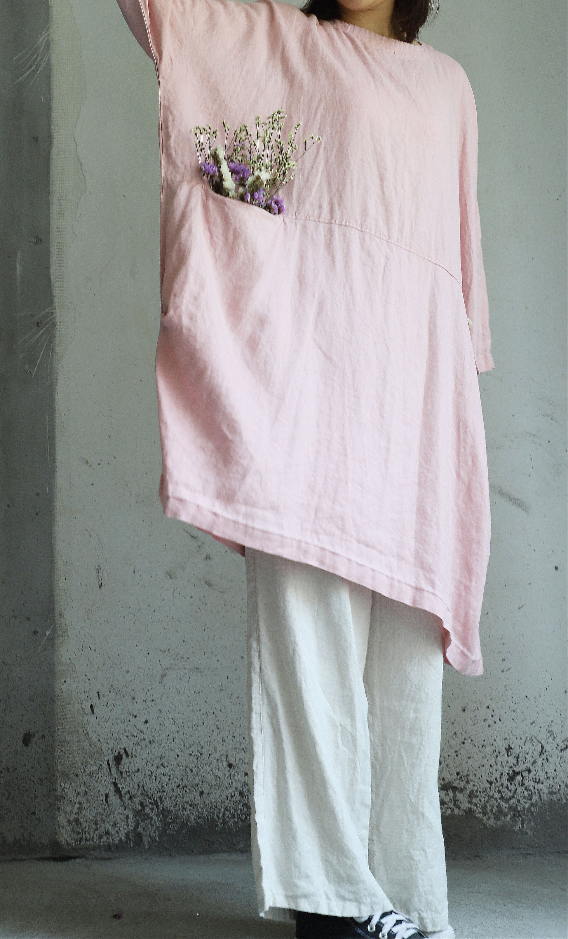 edoa Oversized Linen Smock Top Tunic