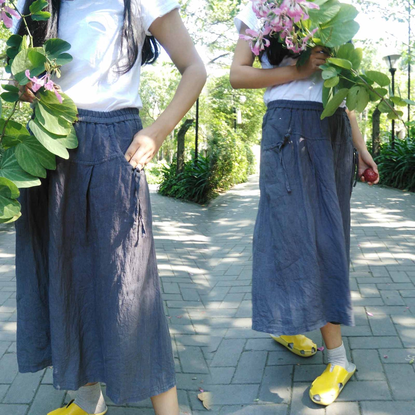 edoa Linen A-line Midi Skirt