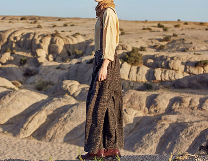 edoa Cracked Mud Silk Adjustable Suspender Pants 