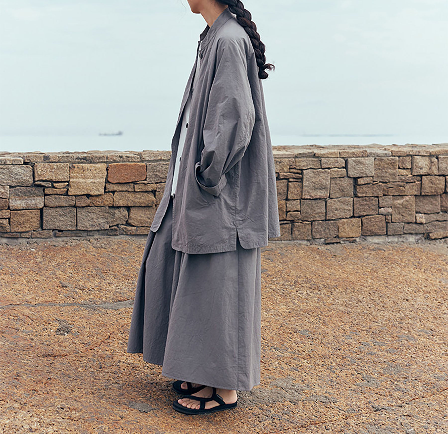 edoa Gray Loose Fitting High Densit Sun-dried Cotton Oriental Tang Jacket