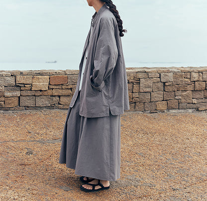 edoa Gray Loose Fitting High Densit Sun-dried Cotton Oriental Tang Jacket