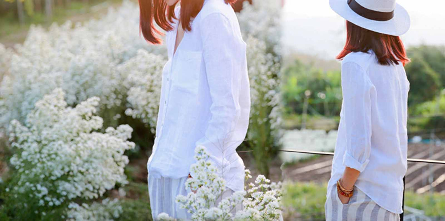 edoa Button Down White Linen Shirt
