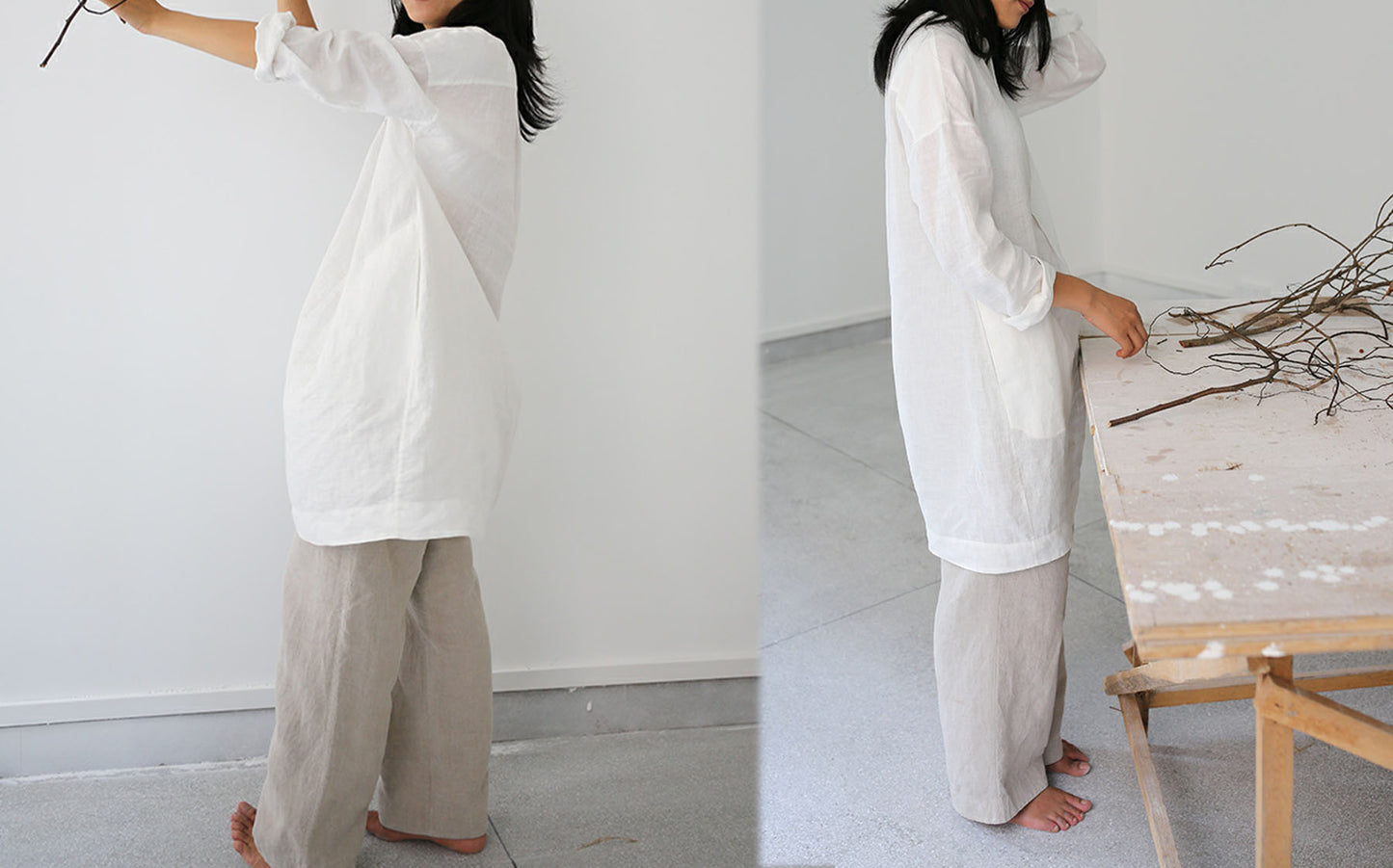 edoa Linen Stand Collar Tunic