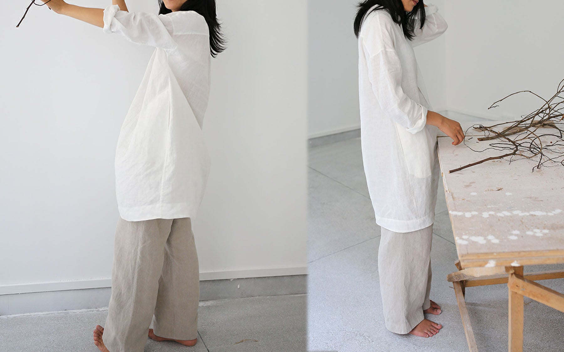 edoa Linen Stand Collar Tunic