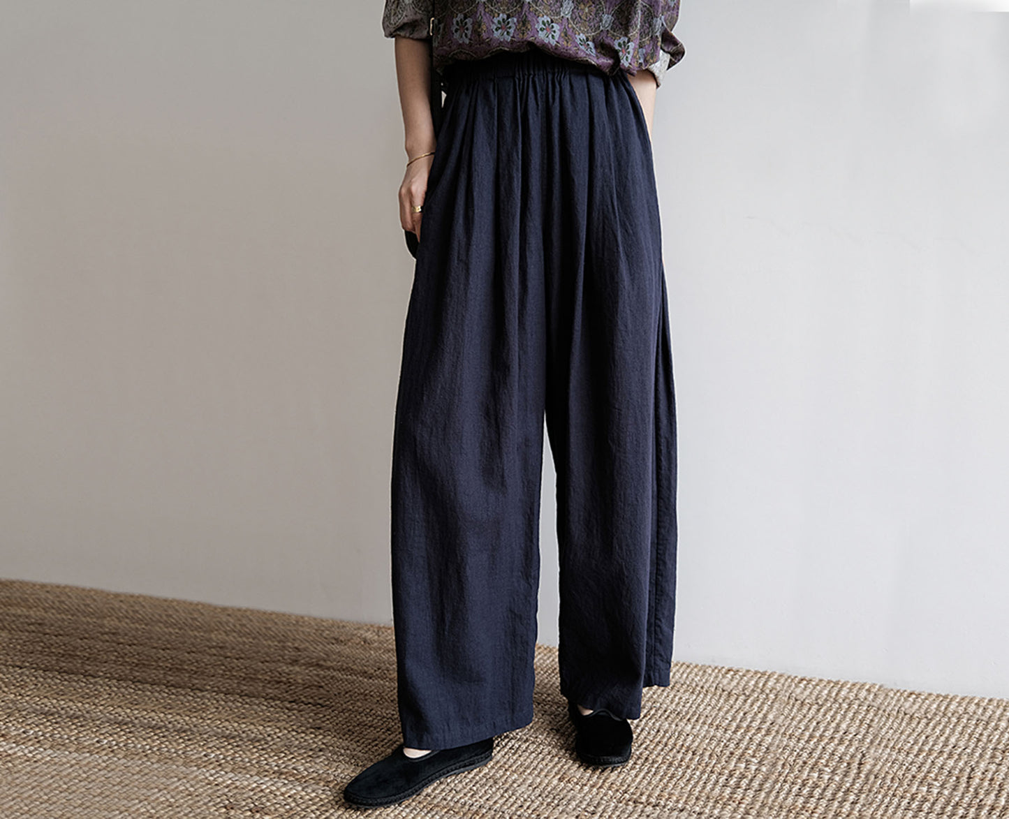 edoa Ramie Cotton Blend Wide Leg Pants