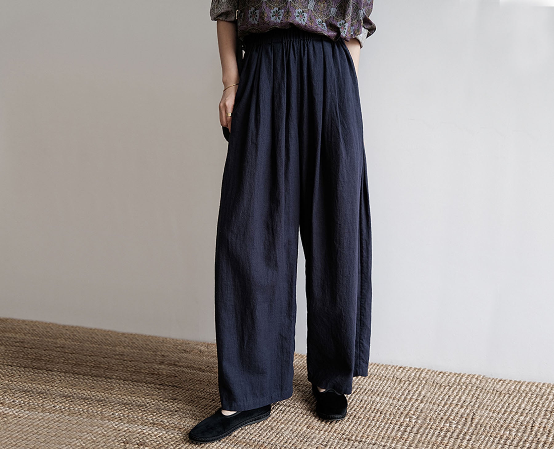 edoa Ramie Cotton Blend Wide Leg Pants