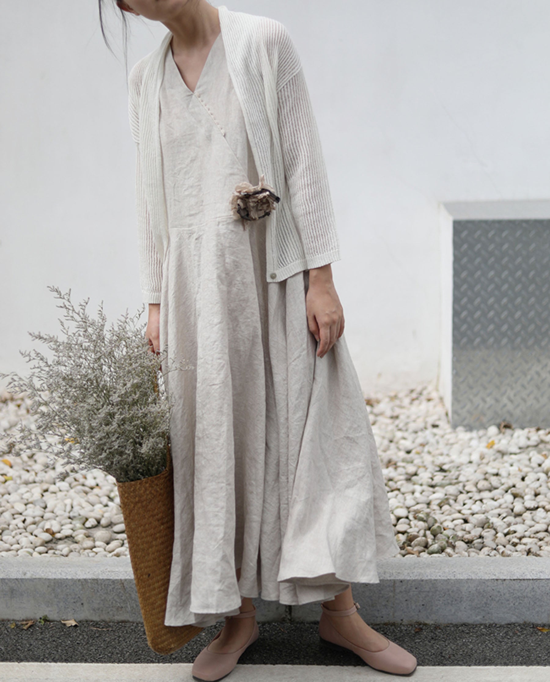 edoa Flax Linen Maxi Circle Dress