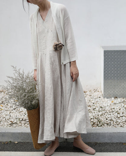 edoa Flax Linen Maxi Circle Dress