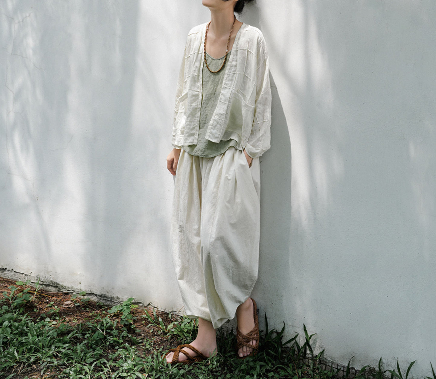 edoa Check Pin Tucked Thin Linen Shirt 