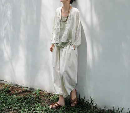 edoa Check Pin Tucked Thin Linen Shirt 