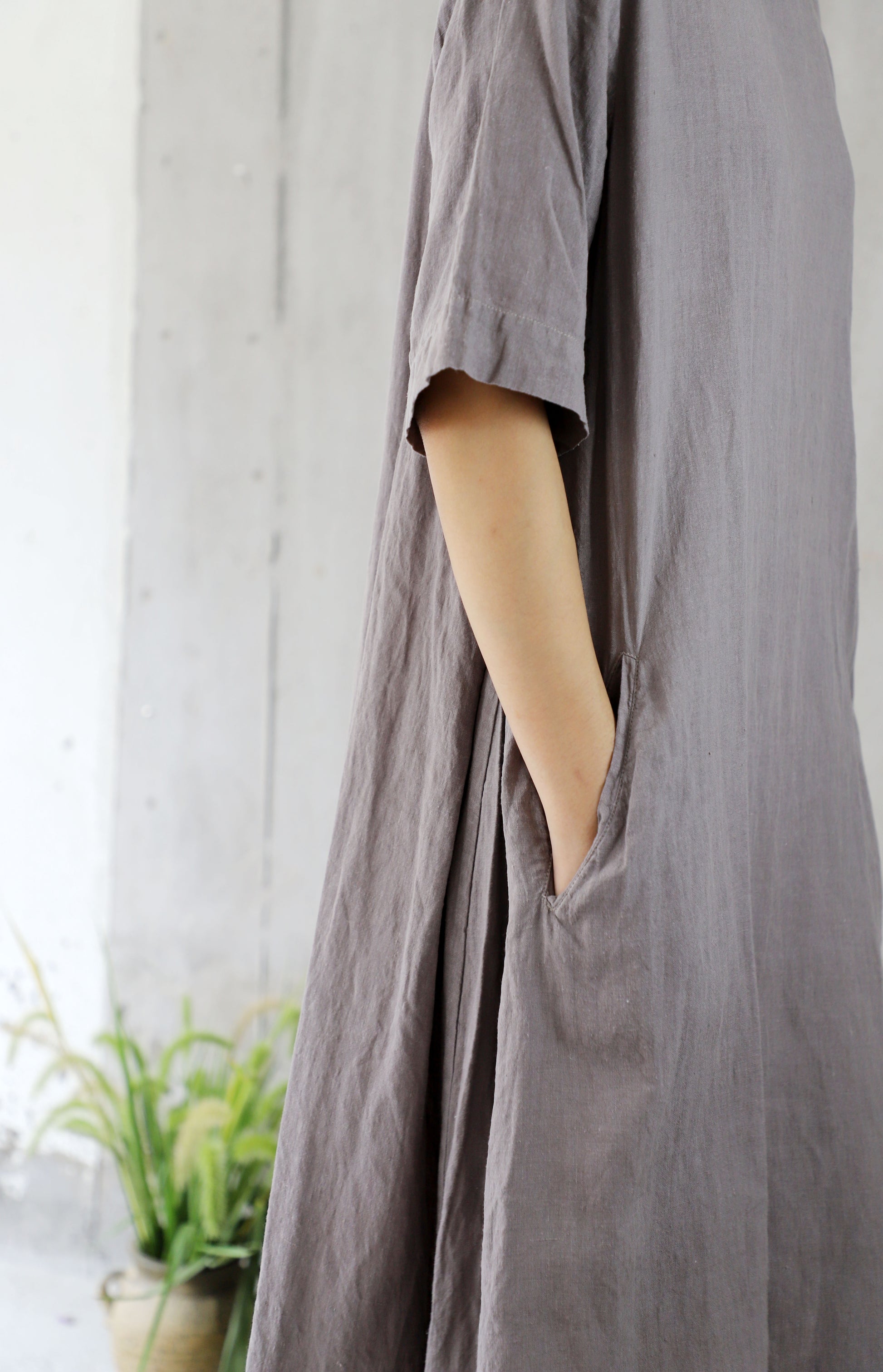 edoa Washed Linen Trapeze  Dress