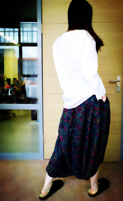 edoa Printed Mud Silk Habotai Harem Pants