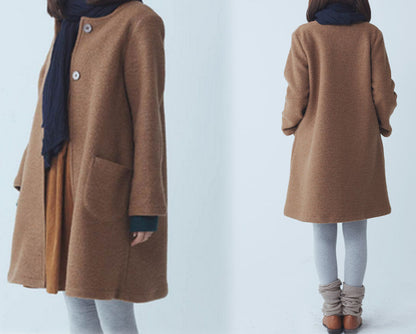 edoa Winter Boiled Wool A-line Coat 
