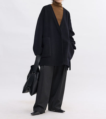 edoa V-neck Double-faced Wool Wrap Coat