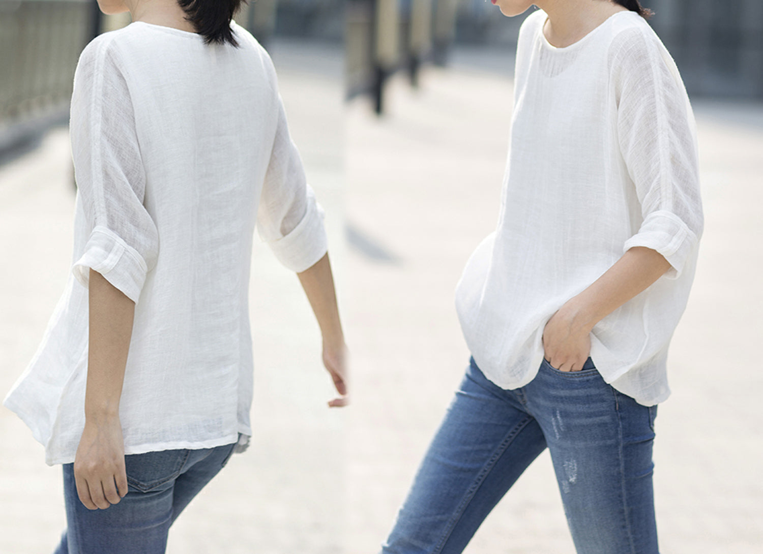 edoa White Linen Gauze Blouse
