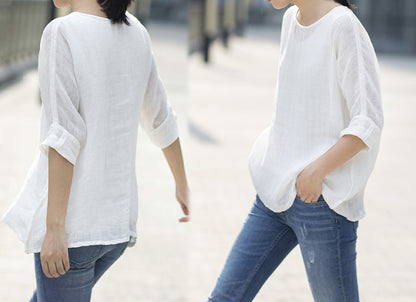 edoa White Linen Gauze Blouse