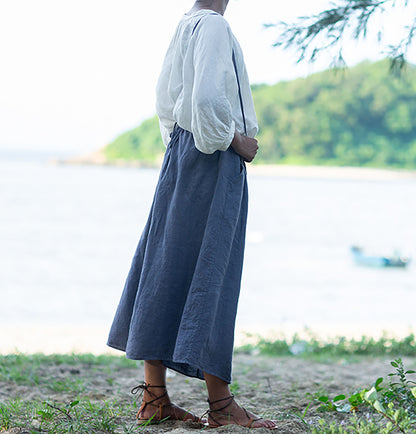 edoa Washed Linen Suspender Skirt