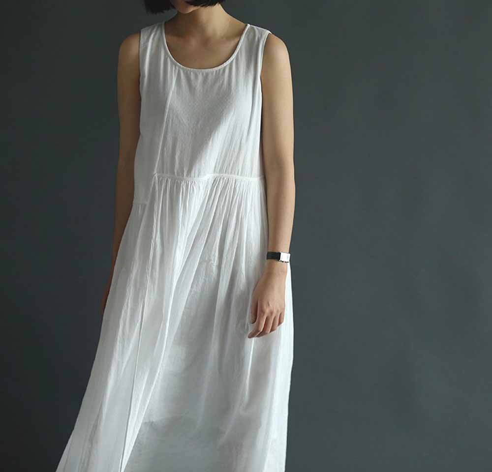 edoa Cotton Gathering Asymmetric Sleeveless Dress