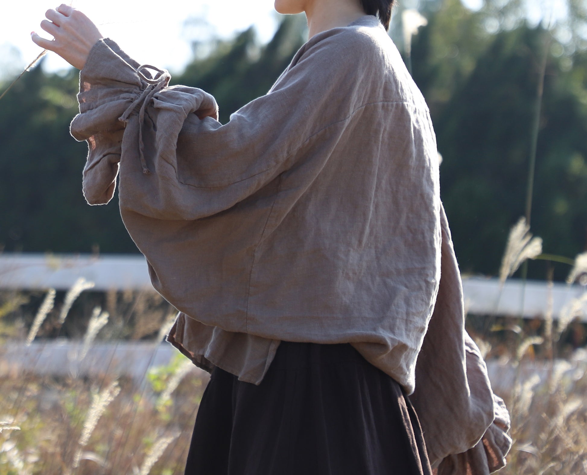 edoa Taupe Linen Pirate Shirt 