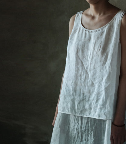 edoa White Long-termism High Count Ramie Tank Top