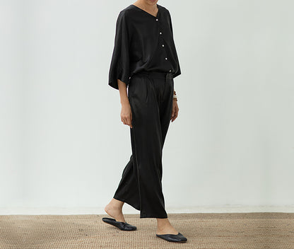 Mud Silk Charmeuse Wide-leg Pleated Pants pa0167 D092