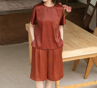 edoa Mud Silk Satin Short Sleeve Tee