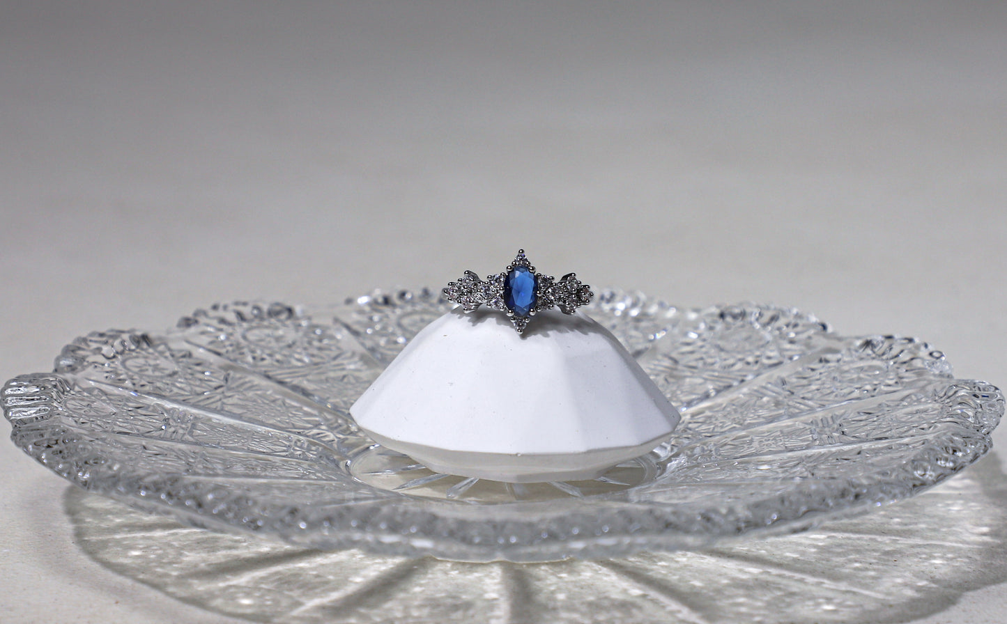 edoa Pave Diamond Oval Sapphire Silver Ring