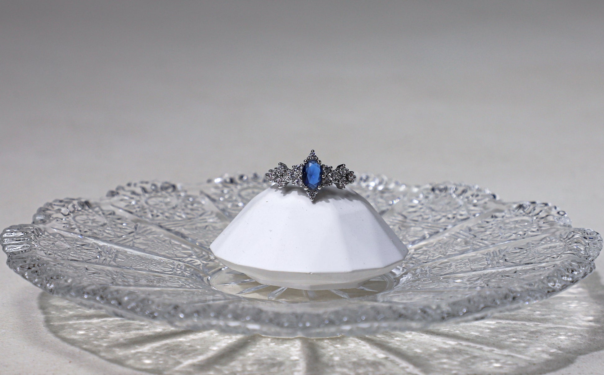 edoa Pave Diamond Oval Sapphire Silver Ring